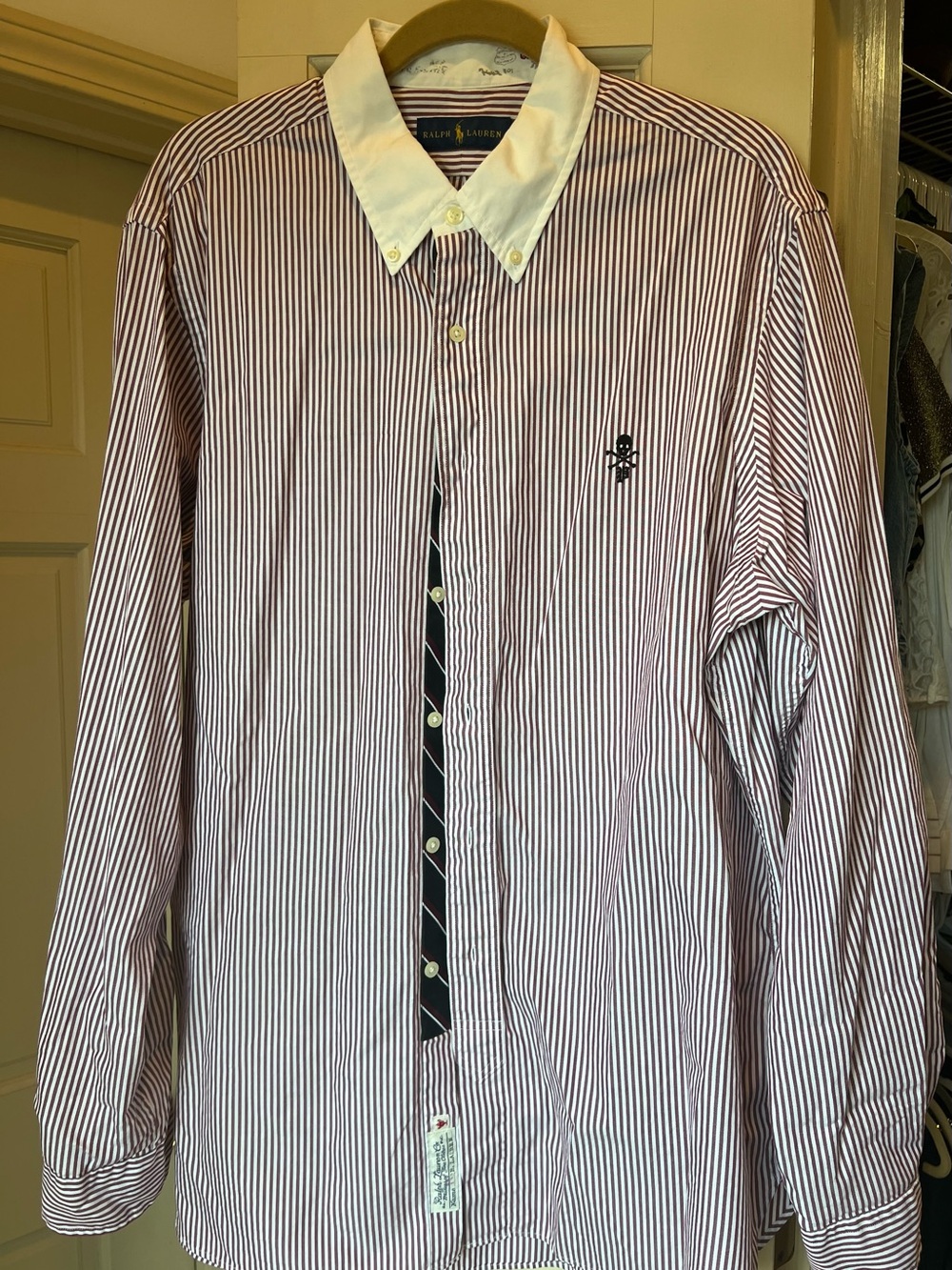 Vintage Polo Ralph Lauren Men's Skull & Crossbones Striped Oxford Shirt XL